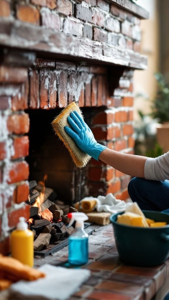 Best way to clean brick fireplace removing soot and stains