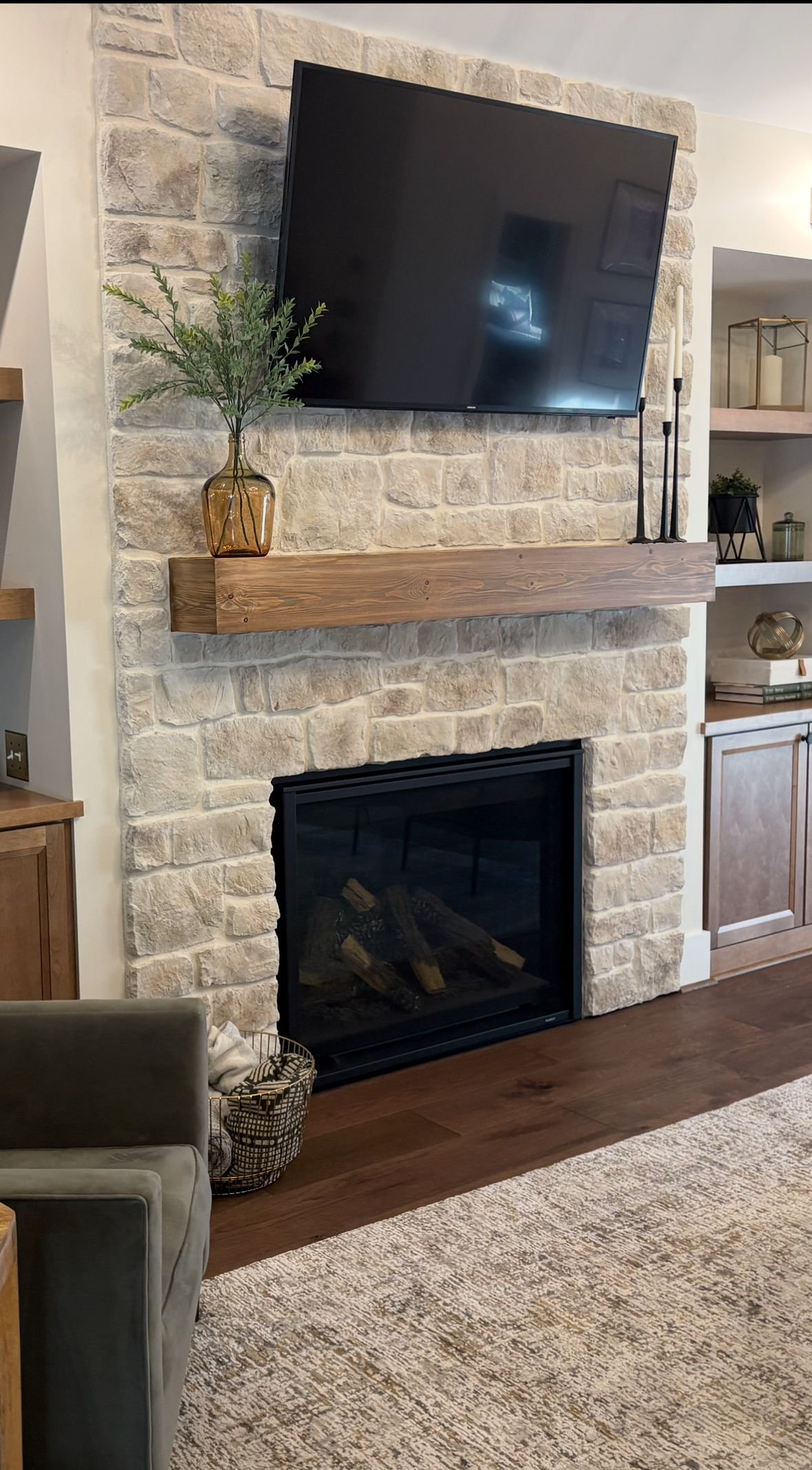 Brick fireplace painted white