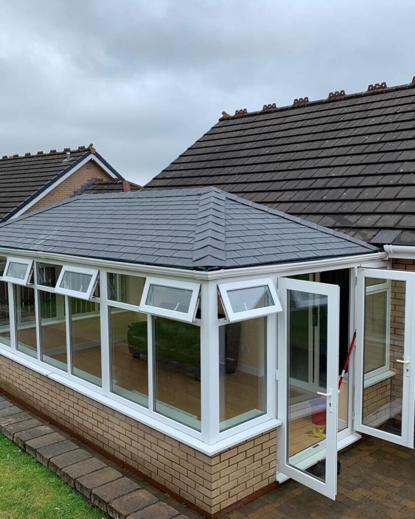 Conservatory roof replacement on a glass sunroom